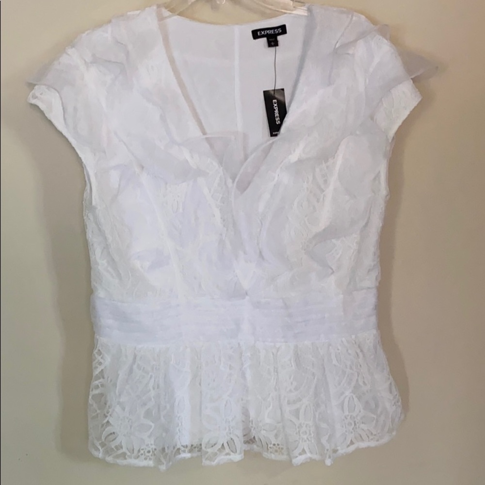 Express White Ruffled Top